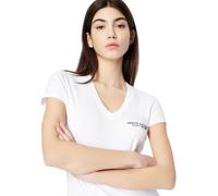 Armani Exchange Milano/New York Logo Slim Fit Camiseta con Cuello en V, Color Blanco, S para Mujer