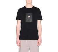 Armani Exchange One Block Up, Front Logo with Rubbed Photo Print Camiseta, Negro, M Hombres