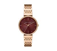 Armani Exchange Reloj para Mujer, Movimiento de tres manecillas, caja de 36 mm de acero inoxidable color oro rosa con correa de acero inoxidable, AX5912, Tono oro rosa y burdeos