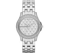 Armani Exchange Reloj para Mujer, Movimiento de tres manecillas, caja de 36 mm de acero inoxidable plateado con correa de acero, AX5215, Tono plateado y purpurina