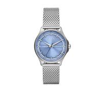 Armani Exchange Reloj para mujer de acero inoxidable con tres agujas, AX5275, Tono plata y azul claro