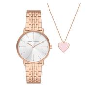 Armani Exchange Reloj Mujer, Movimiento de cuarzo de tres agujas, 36MM Caja de acero inoxidable color oro rosa con correa de acero inoxidable, AX7145SET, Conjunto oro rosa y blanco