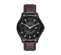 Armani Exchange Orologio da uomo, Movimento al quarzo con Data a tre lancette e cassa da 44 mm con cinturino in Pelle, Negro y marrón