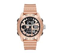 Armani Exchange Orologio da uomo, Movimento Ana-Digi e cassa da 46 mm con cinturino in Silicone, Oro Rosa y Negro