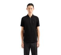 Armani Exchange Polo AX Stacked Logo Cotton Piquet Zip Up para Hombre, Negro, S