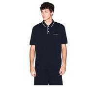 Armani Exchange Essential, Striped Collar Side Milano-New York Logo Lettering Polo, Azul Oscuro, XXL Hombres