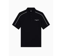 Armani Exchange Short Sleeve Stripes Side Logo Three-Button Collar Polo, Negro, M Hombres