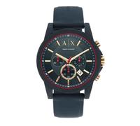 Armani Exchange Reloj Hombre, Movimiento cronógrafo, 47mm Caja de silicona azul con correa de silicona, AX1335