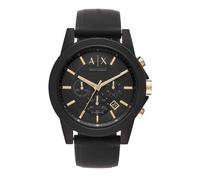 Armani Exchange Reloj hombre – cronógrafo cuarzo, caja 45 mm, correa silicona marrón oscuro y negro