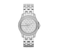 Armani Exchange Reloj para Mujer, Movimiento de tres manecillas, caja de 36 mm de acero inoxidable plateado con correa de acero, AX5215, Tono plateado y purpurina