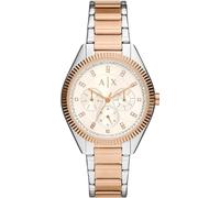 Armani Exchange Reloj multifunción para mujer de acero inoxidable, AX5662, Tono oro rosa y tono plata