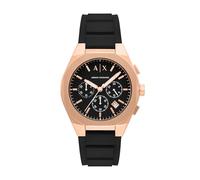 Armani Exchange Reloj para Hombre de Acero Inoxidable con Fecha, Tres manecillas, tamaño de la Carcasa 46 mm, Negro Silicona/Rose Gold, Sincronización