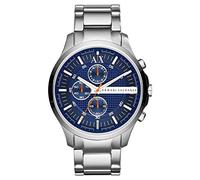 Armani Exchange Reloj para Hombre, Movimiento de cuarzo cronógrafo, 46mm Caja de acero inoxidable plateado con correa de acero inoxidable, AX2155, Tono plata y azul