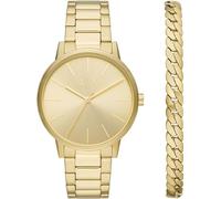 Armani Exchange Reloj para Hombre, Movimiento de cuarzo de tres agujas, caja de acero inoxidable dorado de 42 mm con correa de acero inoxidable, AX7144SET, Juego de tonos dorados