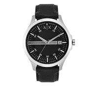 Armani Exchange Reloj para Hombre, Movimiento Fecha a Tres Manecillas, 46mm Plata / Acero Caja de acero inoxidable con correa de piel, AX2101, Negro y Gris