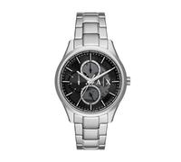 Armani Exchange Reloj para hombre, movimiento multifunción de cuarzo y caja de 42 mm con correa de acero inoxidable, Tono plateado y negro