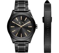 Armani Exchange Reloj Hombre, Movimiento de tres agujas, 44mm Caja de acero negro con correa de acero, AX7102, Negro y dorado