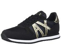 A|X ARMANI EXCHANGE Tenis de correr retro para mujer, zapatos de cancha para interiores, Negro y Dorado, 38 EU