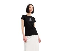 Armani Exchange Slim Fit Silk Patch Monogram Logo tee Camiseta, Negro, XS para Mujer