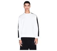 Armani Exchange Sudadera Esencial para Hombre, a Rayas, Manga Larga, Cuello Redondo, Color Blanco Roto, Talla L, Blanco Crema, L