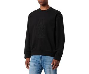 Armani Exchange Sudadera para Hombre AX Stacked Logo Cotton French Terry Crewneck, Negro, M