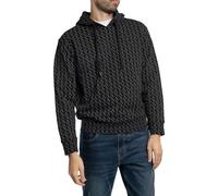 Armani Exchange Sudadera para Hombre, Esencial, Todo el Logotipo, Negro, L, Negro/Negro Allover, L