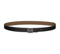 Armani Exchange Sustainable, Reversible, Logo Buckle Plate Belt, Negro/Gris Topo, 95 cm Mujeres