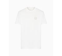 Armani Exchange Utility Edge, Sustainable, Eco-Leather Logo Patch Camiseta, Blanco Crudo, XXL Hombres