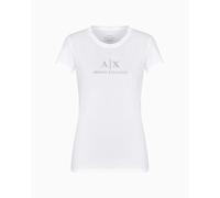 Armani Exchange Crewneck Slim Fit Rhinestone A|x Logo tee Camiseta, Color Blanco, XL Mujeres