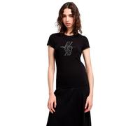 Armani Exchange Crewneck Slim Fit Rhinestone Monogram Logo tee Camiseta, Negro, XS Mujeres