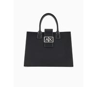 Armani Exchange Women's Jodie, Sustainable, Logo Plate Closure Medium Tote, Black, Negro, talla única