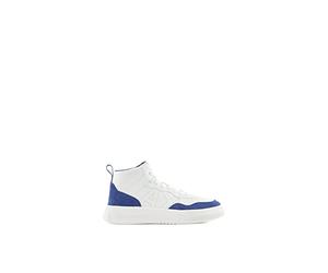 Armani Exchange Zapatillas de Mujer Comfort Fit, Ante de Cow Suede, Side Sewn Logo, Blanco y Azul, 35 EU