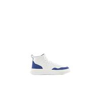 Armani Exchange Zapatillas de Mujer Comfort Fit, Ante de Cow Suede, Side Sewn Logo, Blanco y Azul, 37 EU