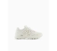 Armani Exchange Zapatillas de Mujer Speed Low Cut, Detalle de Malla, Logotipo Big Side, Color Blanco y Pale, Talla 38,5 EU, White Pale, 38.5 EU
