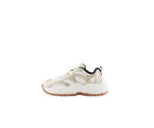 Armani Exchange Zapatillas Vedder para Mujer, Suela Gruesa, Detalles laminados, Logotipo, Pale Gold Off White, 38 EU