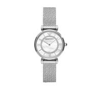 Emporio Armani Reloj para mujer, 32mm movimiento de cuarzo a dos agujas con correa de acero en tono plateado, Tono plata y blanco