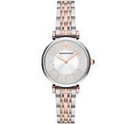 Emporio Armani Reloj de mujer, Movimiento de dos manecillas, 32MM 2T Caja de acero plateado/rosa con correa de acero, AR11537, Purpurina tono oro rosa y tono plata