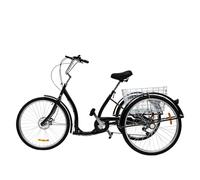 Armanyya Triciclo para adultos, acero al carbono, marco triangular, 120 kg, capacidad de carga de 56 L, cesta de transporte, freno de disco, freno de contrapedal, ruedas de 66 cm