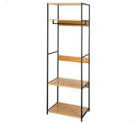 Armario Abierto con Barra Superior y 4 Estantes, 60x40x175 Cm, Negro y Madera