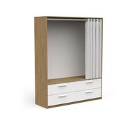 Armario Abierto con CAJONES Terry, Roble Hamilton/Blanco Mate, 163,7 x 54,8 x 204,8 cm, Armario Abierto con cajones. 164 x 55 x 204 cm