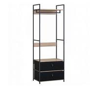 Armario abierto, perchero dormitorio, vestidor 2 cajones tela lofi barra colgadora roble cambrian y negro con estante 60x175 cm 40 cm