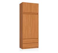 Armario akord s90 con altillo aliso 90 cm 2 puertas 2 cajones frente en color aliso 6 estantes 90x51x234 cm