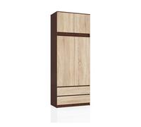 Armario akord s90 con altillo wenge 90 cm 2 puertas 2 cajones frente en color roble sonoma 6 estantes 90x51x234 cm