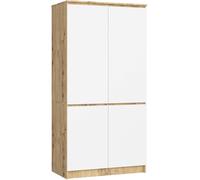 Armario AKORD S90 Roble Artisan 90 cm 4 puertas frente en color Blanco 90x51x180 cm