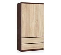 Armario akord s90 wenge 90 cm 2 puertas 2 cajones frente en color roble sonoma 4 estantes 90x51x180 cm