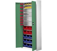 mauser Armario-almacén con cajas visualizables, H x A x P 1740 x 680 x 280 mm, 48 cajas, bicolor, cuerpo gris, puertas en verde