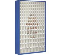 Armario-almacén de chapa de acero con 154 cajas plegables transparentes