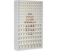 Armario-almacén de chapa de acero con 154 cajas plegables transparentes