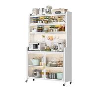 Armario alto blanco para despensa de cocina, estante para panaderos de 75 pulgadas, aparador de buffet, montaje rápido sin tornillos, soporte para microondas con puerta, estante de almacenamiento de