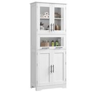 Armario alto de baño moderno con 4 cajones y puertas de cristal. Incluye compartimento de almacenamiento y estante ajustable para tu cocina o baño, color blanco